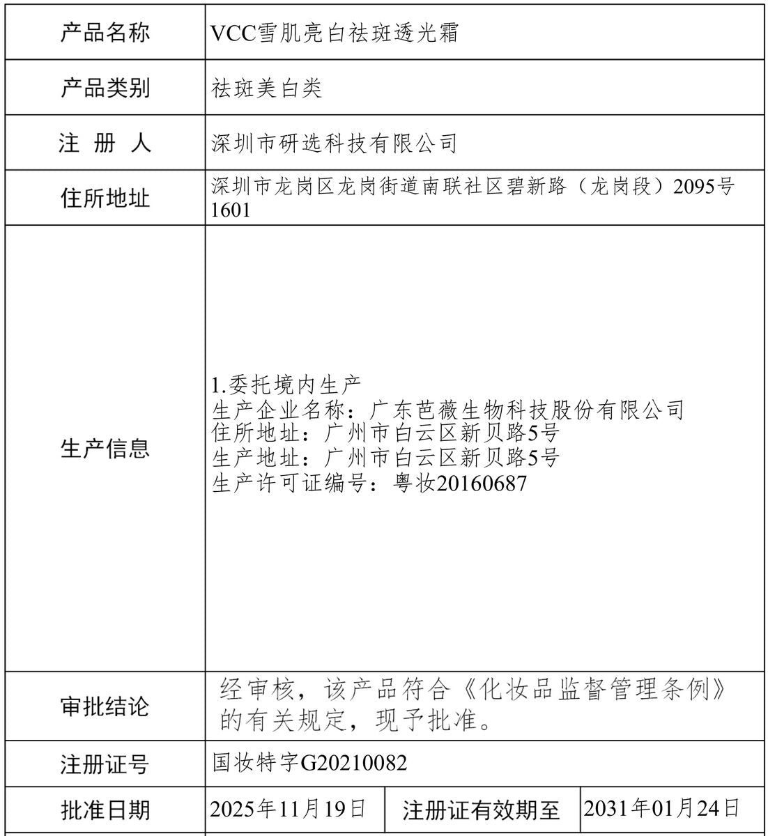 雪肌亮白祛斑透光霜 资质证件